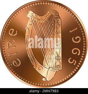 Irish Money pièce d'or pré-décimale Penny avec harpe celtique sur l'inverse Illustration de Vecteur