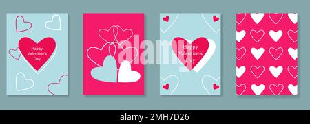 Ensemble de cartes Happy Valentines Day. Modèle de conception pour la publicité, le Web, les médias sociaux, les modèles d'histoires Illustration de Vecteur