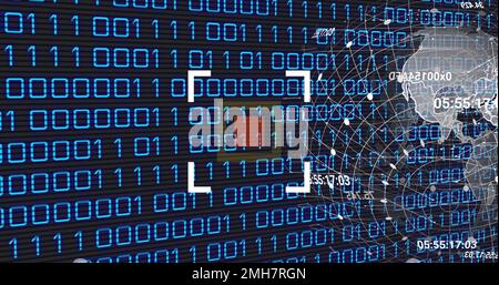 Image du globe et du code binaire sur fond noir Banque D'Images