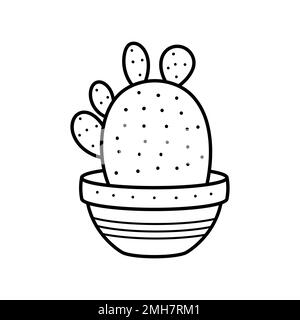 Cactus mignon inhabituel dans un pot. Plante de maison dans le style linéaire doodle. Illustration simple pour enfants. Un élément pour la conception des logos, des emballages et des rp Illustration de Vecteur