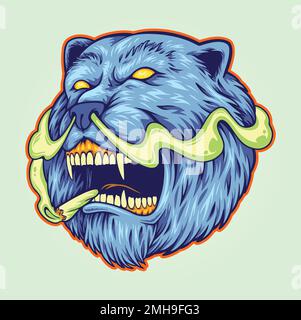 Angry Polar Bear Head fumer de la marijuana illustrations vectorielles pour votre logo de travail, t-shirt de marchandise, autocollants et dessins d'étiquettes, affiche Illustration de Vecteur