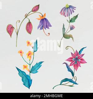 Ensemble de fleurs aquarelles colorées Illustration de Vecteur