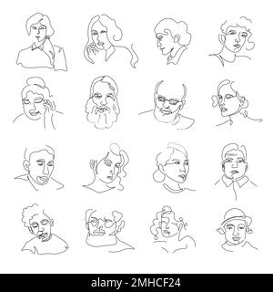 Portraits de personnes ou croquis avatars, hommes et femmes visages Illustration de Vecteur