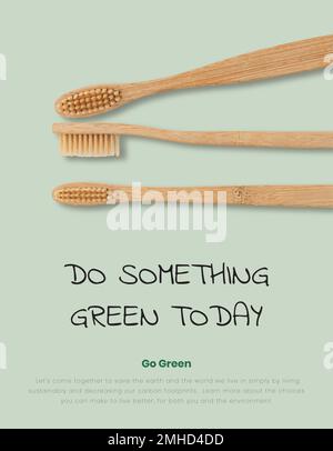 Brosse à dents en bambou affiche produit biodégradable naturel Illustration de Vecteur