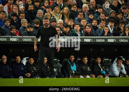 Valence, Espagne. 26th janvier 2023. Gennaro Gattuso entraîneur de Valencia CF vu pendant les quarts de finale de la Copa del Rey entre Valencia CF et Athletic Club au stade Mestalla. Note finale; Valencia CF 1:3 Athletic Club (photo de Vicente Vidal Fernandez/SOPA Images/Sipa USA) crédit: SIPA USA/Alay Live News Banque D'Images