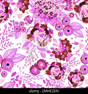 Fond fleuri tendance sans couture. Motif fleurs roses sans coutures. Illustration vectorielle Illustration de Vecteur