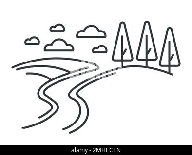 Paysage de campagne, route sur collines et dessin de forêt Illustration de Vecteur