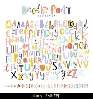 Les alphabets, les ponctuations et les nombres doodle font vector set Illustration de Vecteur