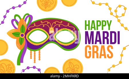 Motif fête de carnaval Mardi gras. FAT tuesday, carnaval, festival. Pour carte de vœux, bannière, emballage cadeau, affiche Illustration de Vecteur