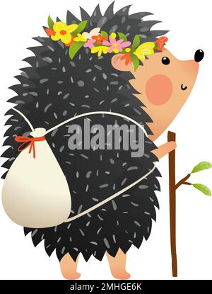 Hedgehog Backpacker Travelers Adventures pour enfants Illustration de Vecteur