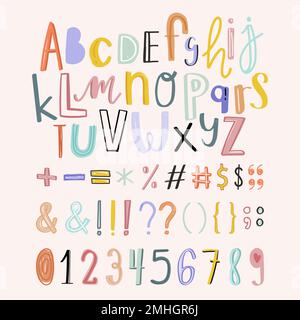 Les alphabets, les ponctuations, les nombres doodle typographie définit le vecteur Illustration de Vecteur