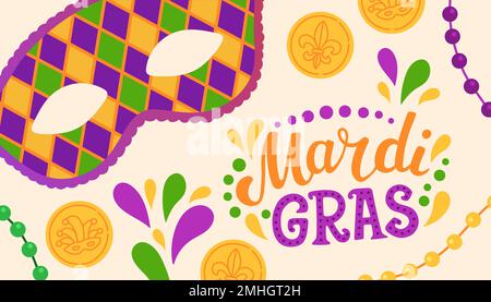 Motif fête de carnaval Mardi gras. FAT tuesday, carnaval, festival. Pour carte de vœux, bannière, emballage cadeau, affiche Illustration de Vecteur