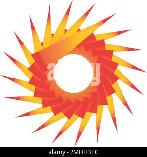 Cercle rouge avec groupe externe de triangles jaunes de dégradé formant des flèches Illustration de Vecteur