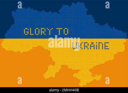 Carte géographique ukrainienne texturée faite de texture tricotage et de gloire test à l'Ukraine en couleurs de drapeau ukrainien Illustration de Vecteur