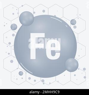 Fer, Fe minéraux pour la santé. Complexe de vitamines minérales. Supplément médical et diététique concept de soins de santé. Illustration vectorielle Illustration de Vecteur