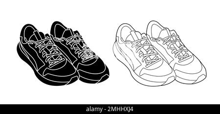 schéma des baskets et illustration vectorielle monochrome isolée Illustration de Vecteur