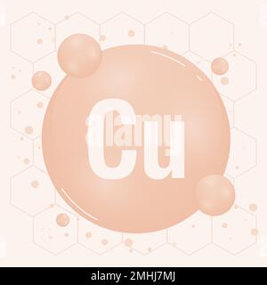 Cuivre, minéraux Cu pour la santé. Complexe de vitamines minérales. Supplément médical et diététique concept de soins de santé. Illustration vectorielle Illustration de Vecteur