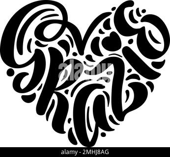 Grazie texte écrit à la main sous forme de coeur. Merci en italien. Illustration de l'encre. Calligraphie moderne à la brosse. Isolé sur blanc Illustration de Vecteur