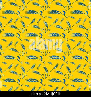 Motif sans couture avec silhouettes d'épis de blé aux couleurs de drapeau ukrainien jaune et bleu Illustration de Vecteur