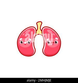 Caricature poumons corps humain caractère d'organe. Système respiratoire pulmonaire anatomique vectoriel avec visage souriant mignon. Soins de santé, éducation de médecine drôle pour les enfants Illustration de Vecteur