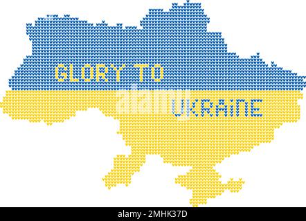 Carte géographique ukrainienne texturée faite de texture tricotage et de mots gloire à l'Ukraine en couleurs de drapeau ukrainien sur fond transparent Illustration de Vecteur