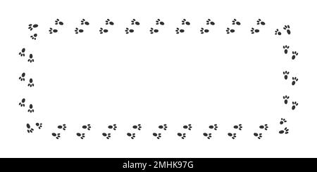 Cadre rectangulaire avec empreintes de lapin, marches de pieds de lièvre, silhouettes de patte de lapin. Conçu pour une carte de vœux ou un cadre photo de Pâques. Illustration graphique vectorielle. Illustration de Vecteur