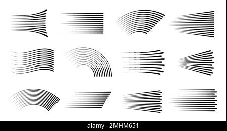 Accélération des lignes de mouvement, effet rapide du motif de ligne noire, arrière-plan vectoriel avec des éléments de rayon lumineux. Accélérez les mouvements ou les lignes de flash, les éclats de faisceau d'énergie de la technologie Web et les bandes linéaires d'action rapide Illustration de Vecteur