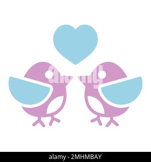 Icône de glyphe d'amour d'oiseaux. Symbole couple amoureux. Saint Valentin. Illustration vectorielle, éléments romantiques. Autocollant, patch, badge, carte pour mariage, mariage Illustration de Vecteur