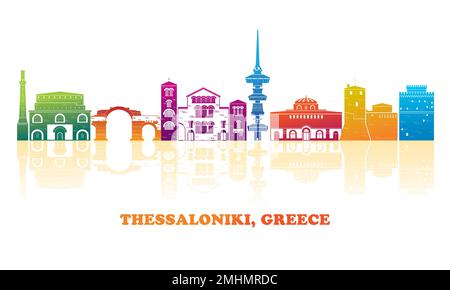 Colorfull Skyline panorama de la ville de Thessalonique, Grèce - illustration vectorielle Illustration de Vecteur