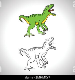 Dessin animé de dinosaure mignon avec art de ligne, dinosaure pour livre de coloriage avec icône de dessin sans couleur. Illustration de Vecteur