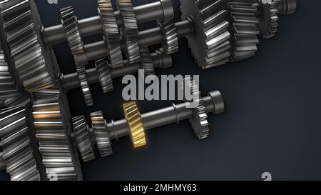 Engrenages et roues dentées moteur contexte industriel 3D illustration Banque D'Images