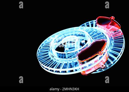 Bouchons de frein bleus sur fond noir. 3d illustration. Pièces de réparation de voiture Banque D'Images