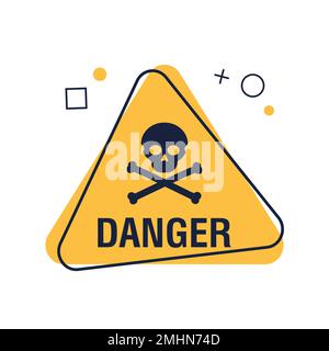 Illustration du signe vecteur de danger triangle jaune. Signe d'avertissement crâne et os isolé sur fond blanc Illustration de Vecteur