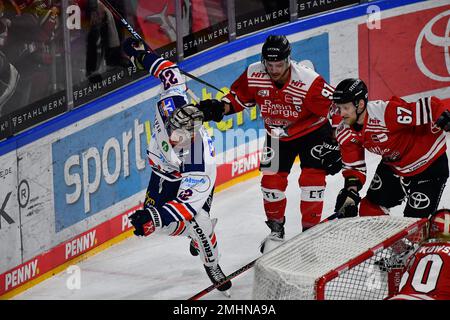 COLOGNE, ALLEMAGNE - 24 JANVIER 2023: Match de hockey DEL Koelner Haie - Iselorhn Roosters Banque D'Images