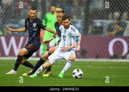 NIZHNIY NOVGOROD, RUSSIE - JUIN 21 : Lionel Messi, de l'Argentine, contrôle le balld pendant la coupe du monde de la FIFA 2018 Russie groupe D, entre ARG et CRO Banque D'Images