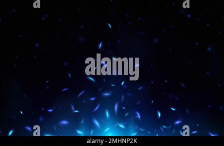 Effet de feu bleu avec étincelles de lumière volantes. Arrière-plan abstrait superposé avec poussière brillante, paillettes, éclat bleu avec des particules brillantes et brillantes, illustration réaliste vectorielle Illustration de Vecteur