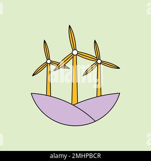Vecteur autocollant énergie renouvelable avec illustration de l'éolienne Illustration de Vecteur