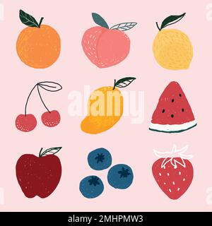 Joli ensemble de fruits dessinés à la main vecteur Illustration de Vecteur