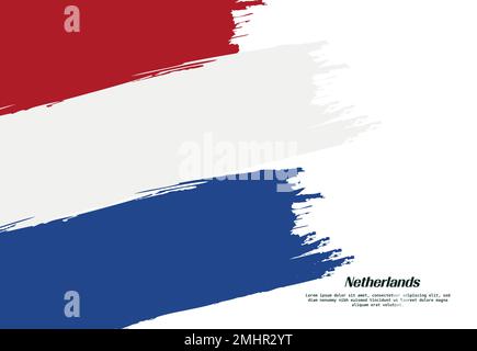 Concept de pinceau drapeau néerlandais. Drapeau des pays-Bas grunge style bannière arrière-plan Illustration de Vecteur