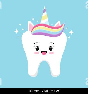 Adorable licorne emoji avec de la pâte arc-en-ciel et de la corne sur la tête et des sparkles. Illustration de Vecteur