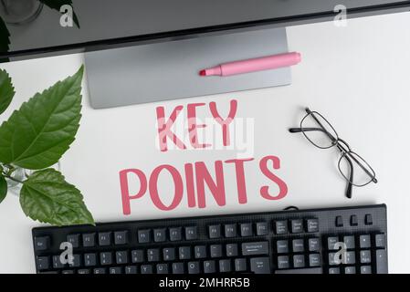 Texte indiquant les points clés de l'inspiration. Les entreprises présentent les informations les plus importantes qui sont dites ou écrites Banque D'Images