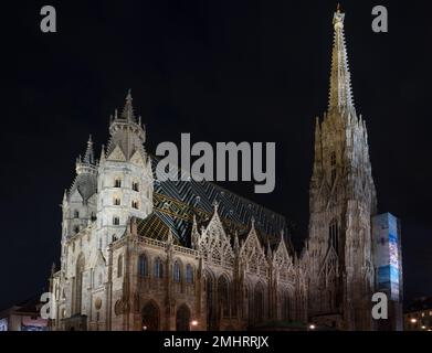 Vue nocturne de la rue éclairée Cathédrale de Stephen l'église mère de l'archidiocèse catholique de Vienne . Banque D'Images