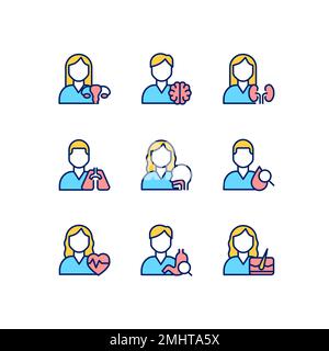 Ensemble d'icônes de couleur RVB pixel Perfect pour les services hospitaliers Illustration de Vecteur