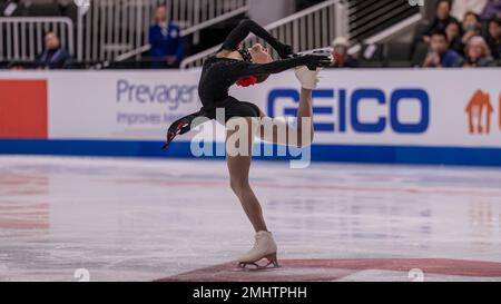 San Jose, États-Unis. 26th janvier 2023. Isabeau Levito s'est classée première dans le programme court pour les femmes au championnat de patinage artistique américain Toyota 2023 à San José, Californie sur 26 janvier 2023 (photo de Jeff Wong/Sipa USA). Credit: SIPA USA/Alay Live News Banque D'Images