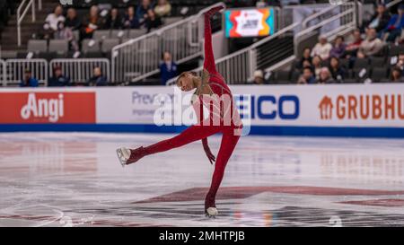 San Jose, États-Unis. 26th janvier 2023. Starr Andrews s'est classé troisième dans le programme court féminin avec une note de 68,97 au championnat de patinage artistique Toyota US 2023 à San Jose, Californie sur 26 janvier 2023 (photo de Jeff Wong/Sipa USA). Credit: SIPA USA/Alay Live News Banque D'Images