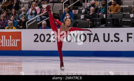 San Jose, États-Unis. 26th janvier 2023. Starr Andrews s'est classé troisième dans le programme court féminin avec une note de 68,97 au championnat de patinage artistique Toyota US 2023 à San Jose, Californie sur 26 janvier 2023 (photo de Jeff Wong/Sipa USA). Credit: SIPA USA/Alay Live News Banque D'Images