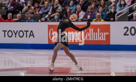 San Jose, États-Unis. 26th janvier 2023. Isabeau Levito s'est classée première dans le programme court pour les femmes au championnat de patinage artistique américain Toyota 2023 à San José, Californie sur 26 janvier 2023 (photo de Jeff Wong/Sipa USA). Credit: SIPA USA/Alay Live News Banque D'Images