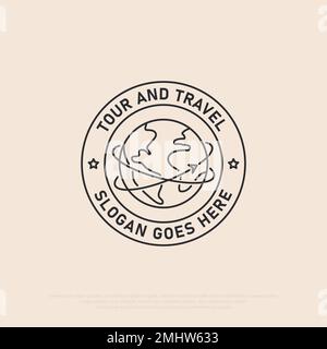 Global Tour et vecteur de logo de voyage avec style art de ligne, idéal pour les voyages, les vacances, l'illustration du logo d'icône d'activité en plein air Illustration de Vecteur