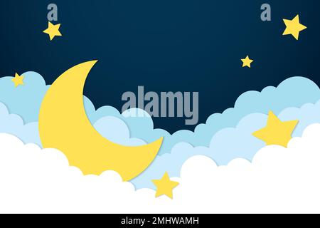 Fond de lune et d'étoiles, motif vectoriel de coupe de papier pastel Illustration de Vecteur