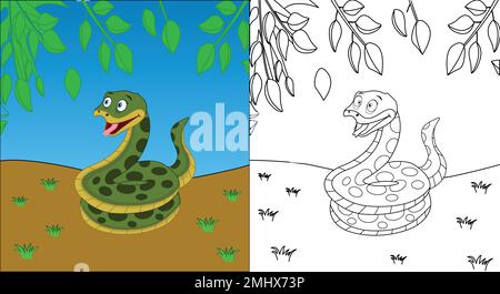 Jolie page de coloriage de serpent de dessin animé avec illustration vectorielle de dessin au trait Illustration de Vecteur